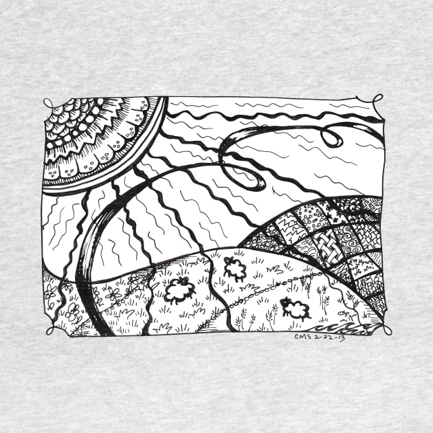 Ink drawing - Tangle Sheep Pasture by LadyCaro1